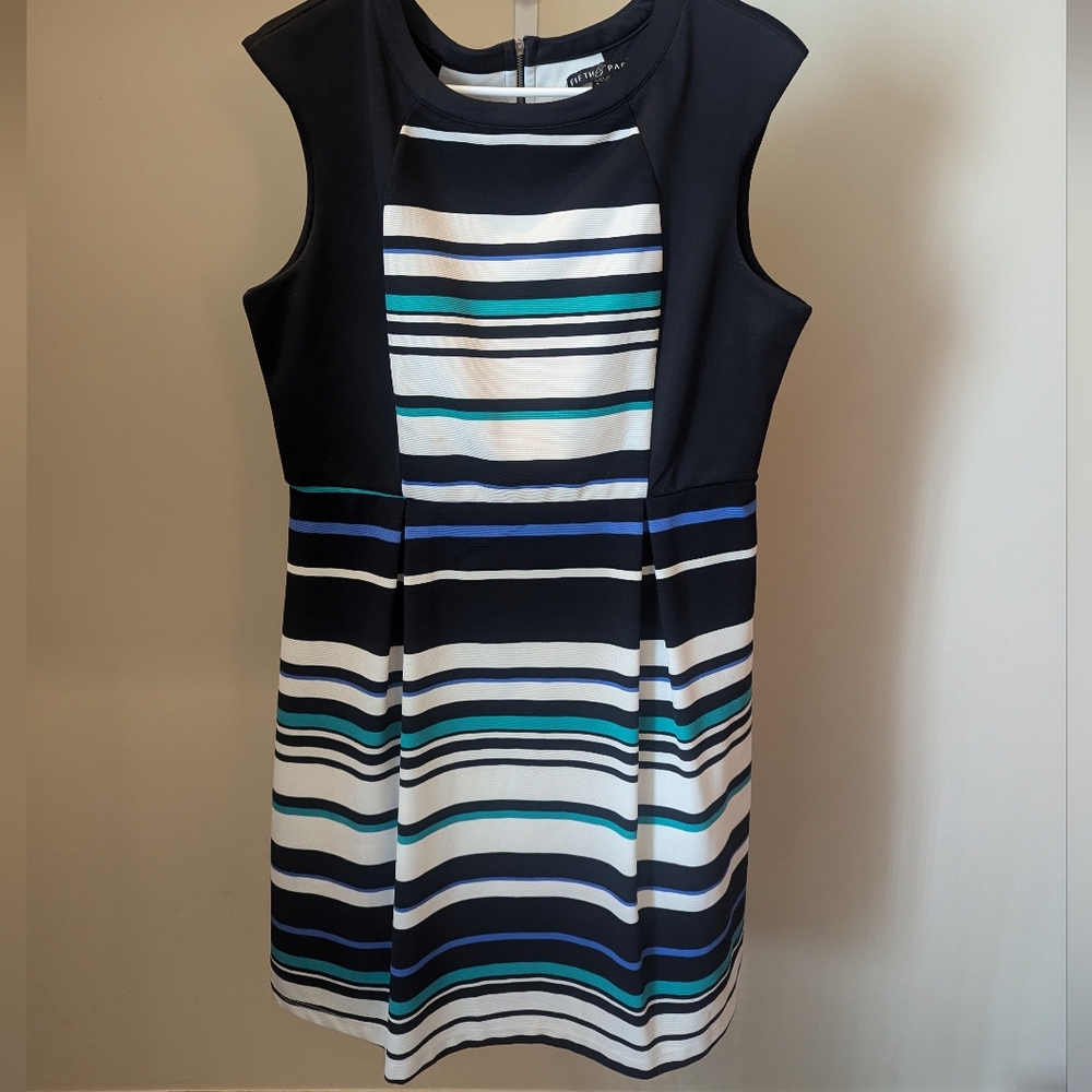 Fifth & Park Size L Navy Blue Striped Dress